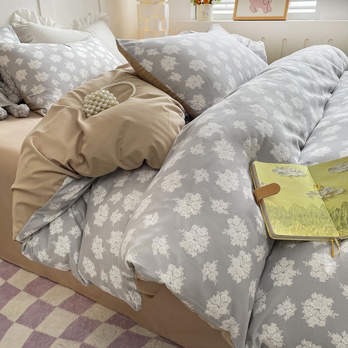 91家纺网 家纺一手货源 找家纺 汣沐生活 2025新款针织棉印花款四件套 时宜-咖