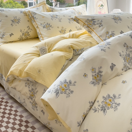 铭博家纺 新款直播爆款网红全棉四件套13070印花吊边一字绣纯棉被套工艺款 清香四溢