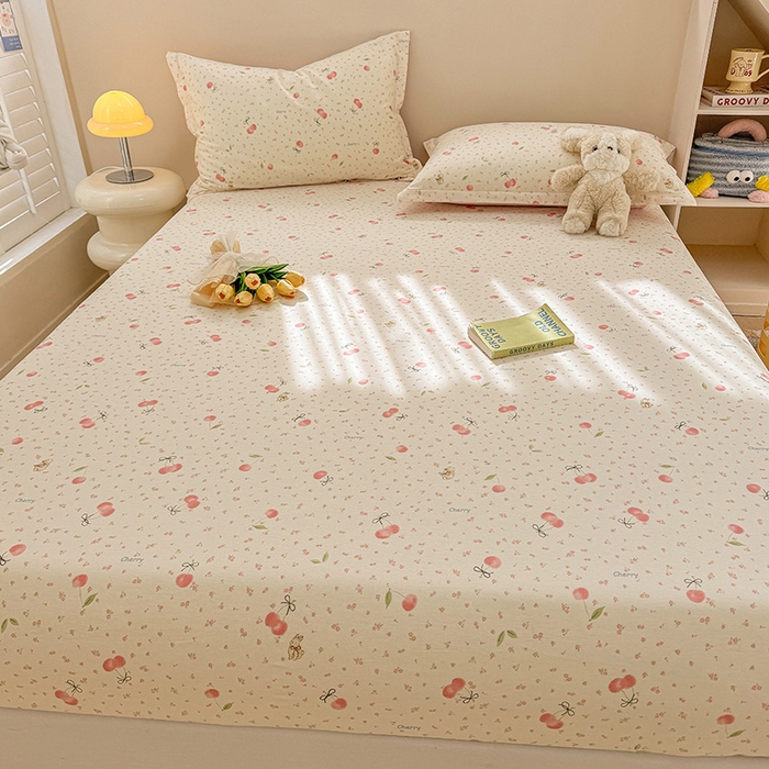 91家纺网 家纺一手货源 找家纺 2025新款12868全棉套件单品系列二单床笠 樱桃甜宠