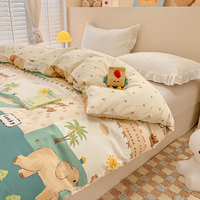 91家纺网 家纺一手货源 找家纺 绵庭家纺 2025新款12868全棉套件单品系列二单被套 玩趣森林