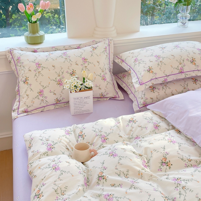 91家纺网 家纺一手货源 找家纺 铭博家纺 新款直播爆款网红全棉四件套13070印花吊边一字绣纯棉被套工艺款 花汐