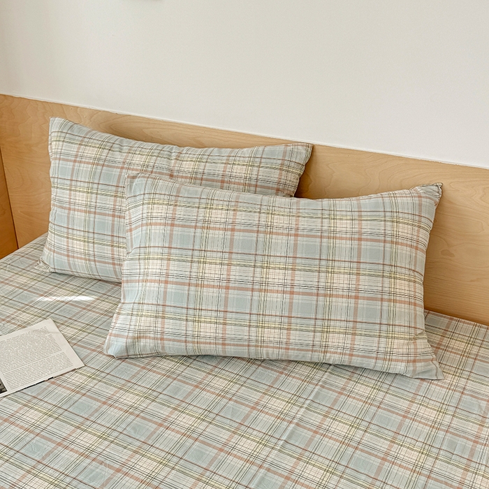 91家纺网 家纺一手货源 找家纺 晓时候 2025新款100%全棉色织水洗棉床笠全棉床笠纯棉床笠 米兰格