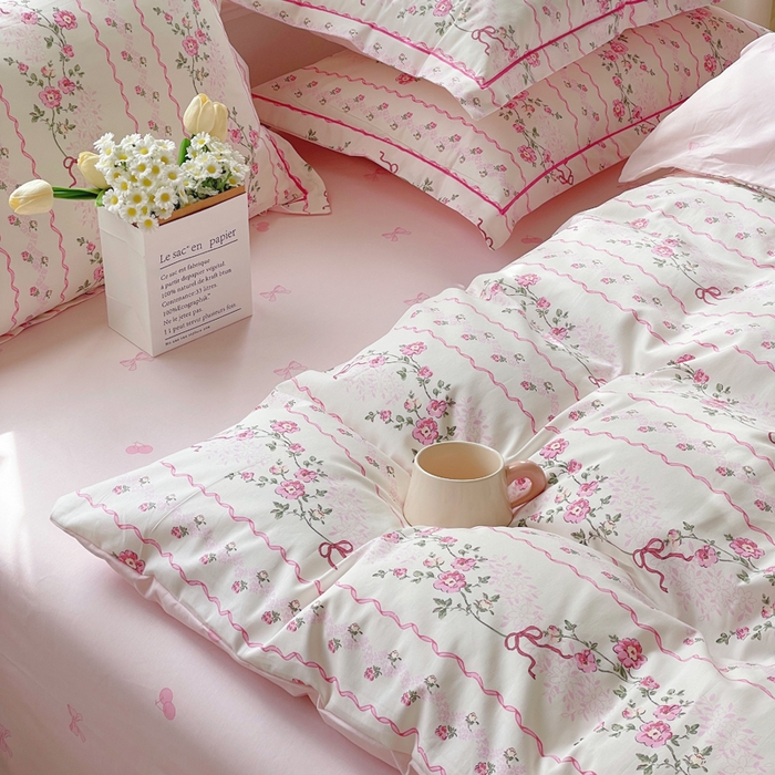 91家纺网 家纺一手货源 找家纺 铭博家纺 新款直播爆款网红全棉四件套13070印花吊边一字绣纯棉被套工艺款 潮汐心语