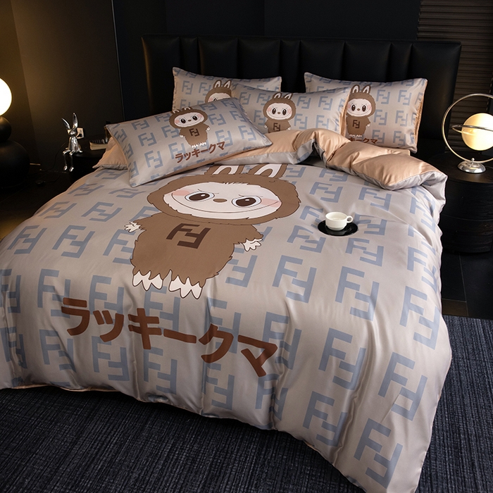 91家纺网 家纺一手货源 找家纺 2025新款水洗真丝数码印花四件套 咔咔兔