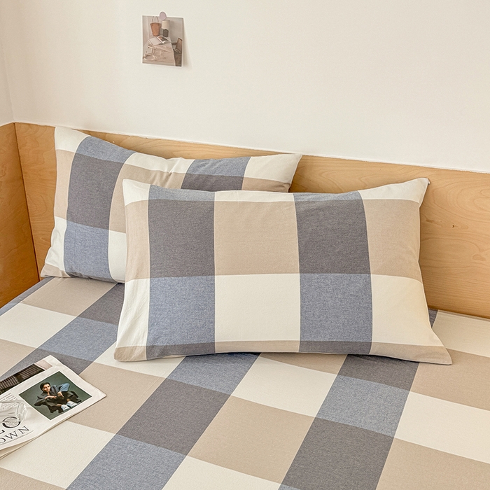 91家纺网 家纺一手货源 找家纺 晓时候 2025新款100%全棉色织水洗棉床单全棉床单纯棉床单 蓝大格