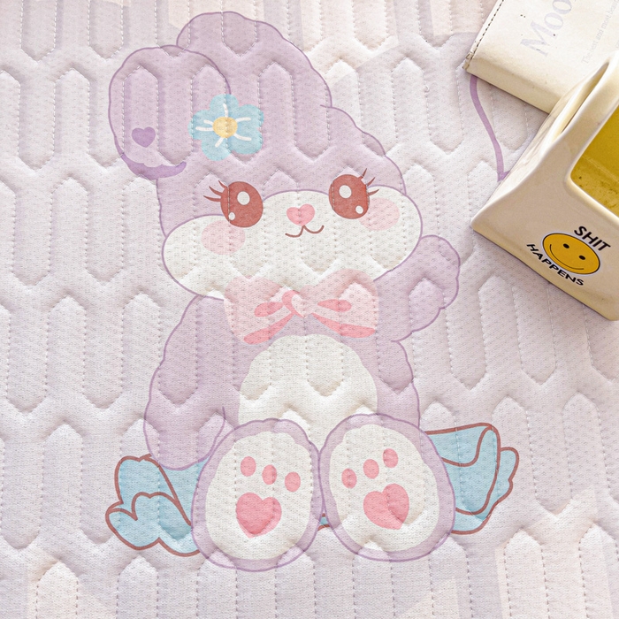 91家纺网 家纺一手货源 找家纺 富馨莱 2025新款A类凉感丝空气纤维凉席床笠款 菲菲兔-紫