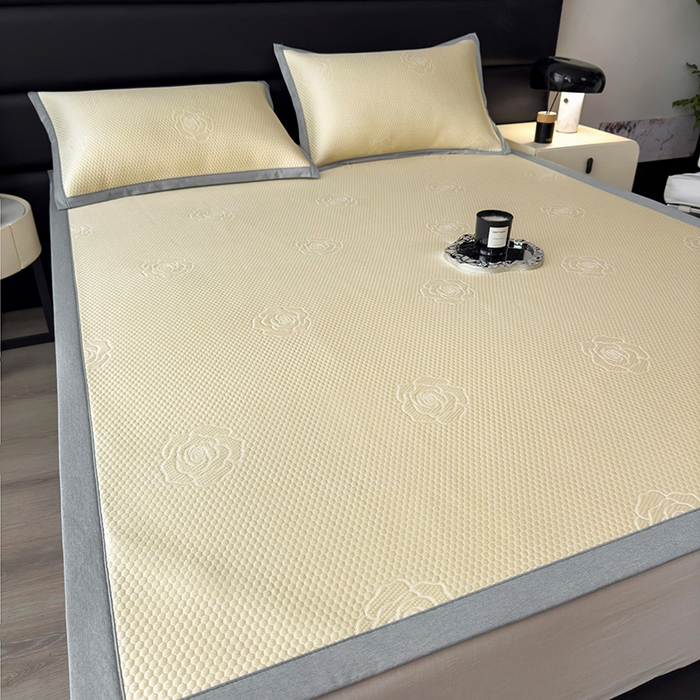 91家纺网 家纺一手货源 找家纺 欧邦 2025新款A类3D立体提花冰豆豆凉席 冰豆豆-柠檬黄