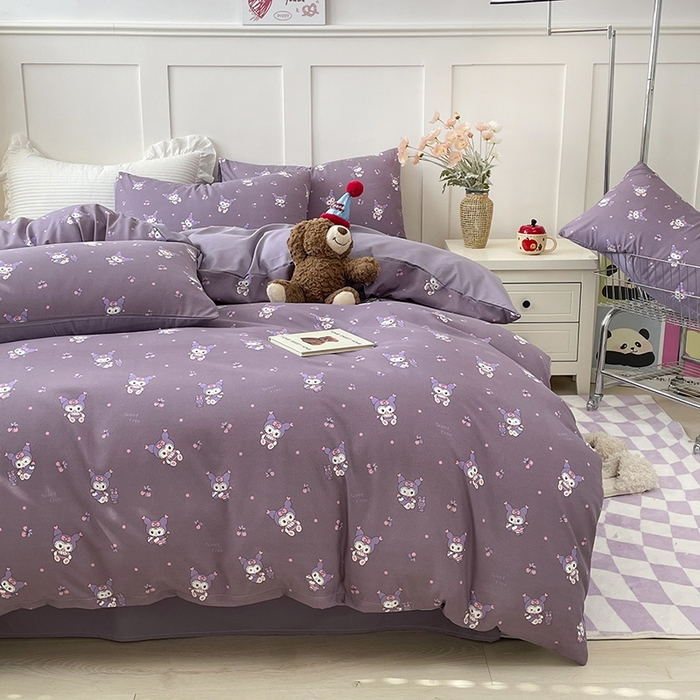 91家纺网 家纺一手货源 找家纺 汣沐生活 2025新款针织棉印花款四件套 库洛米-紫