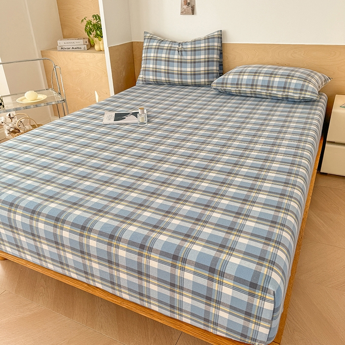 91家纺网 家纺一手货源 找家纺 晓时候 2025新款100%全棉色织水洗棉床笠全棉床笠纯棉床笠 简兮蓝