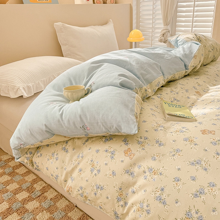 91家纺网 家纺一手货源 找家纺 绵庭家纺 2025新款12868全棉套件单品系列二单被套 雅园漫游-蓝