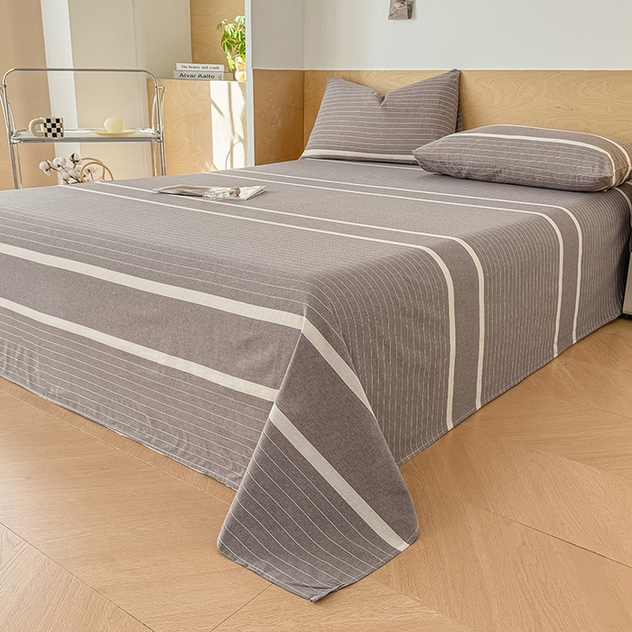 91家纺网 家纺一手货源 找家纺 晓时候 2025新款100%全棉色织水洗棉床单全棉床单纯棉床单 灰细条