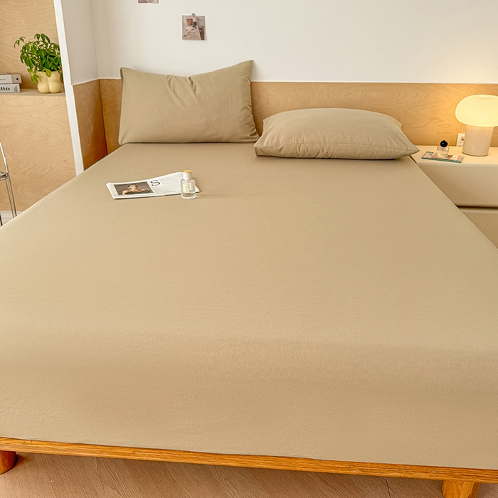 91家纺网 家纺一手货源 找家纺 晓时候 2025新款100%全棉色织水洗棉床笠全棉床笠纯棉床笠 卡其