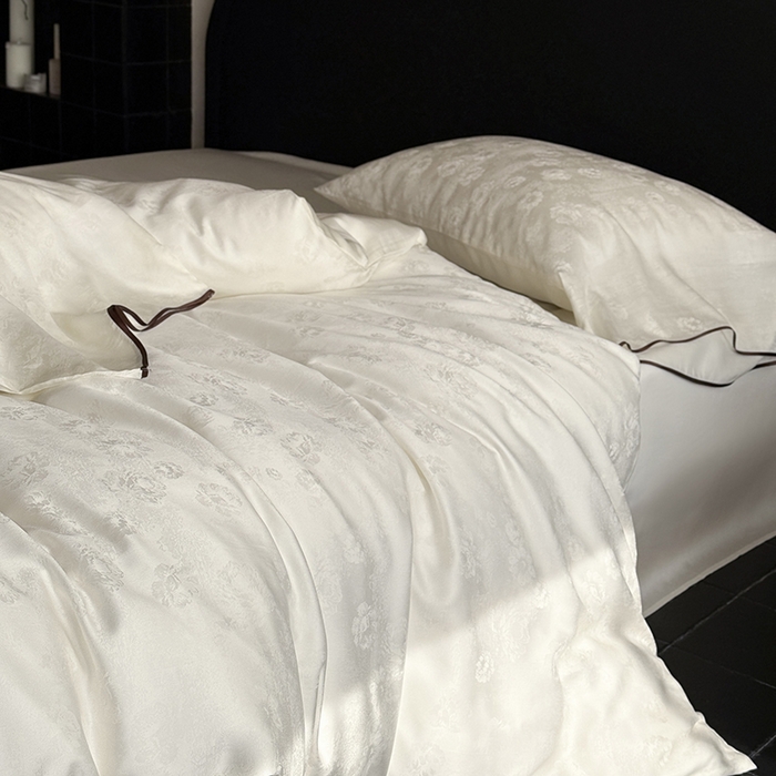 91家纺网 家纺一手货源 找家纺 鹿班家居 2025夏季60S莱赛尔提花系列漫月白茶四件套【标准会员-20】 白色