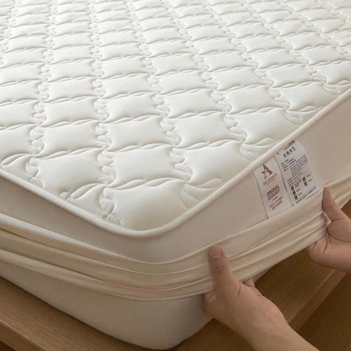 91家纺网 家纺一手货源 找家纺 雪云美2025新款全棉夹棉床笠13372斜纹A类纯棉床罩可定制尺寸-风车款 风车-富贵白