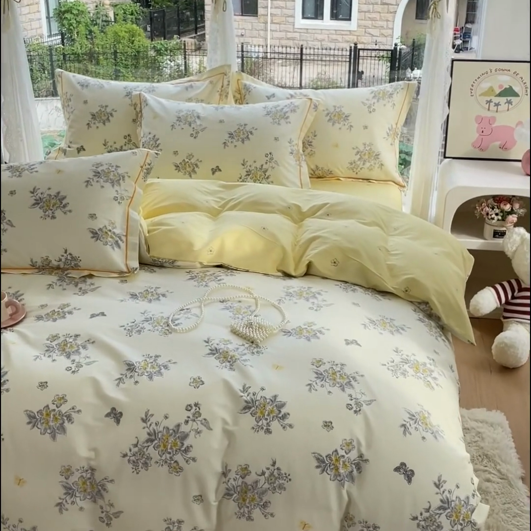 91家纺网 家纺一手货源 找家纺 铭博家纺 新款直播爆款网红全棉四件套13070印花吊边一字绣纯棉被套工艺款 元气晶冻