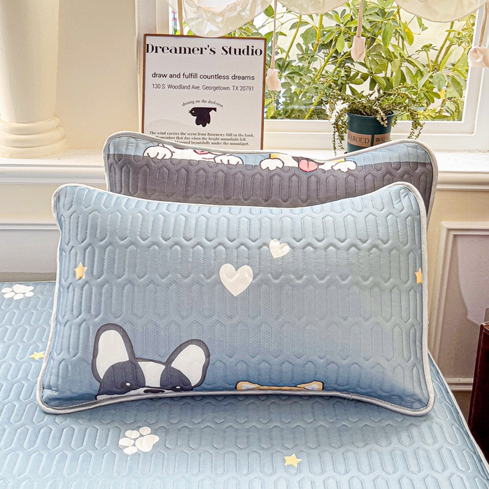 91家纺网 家纺一手货源 找家纺 富馨莱 2025新款A类凉感丝空气纤维凉席床笠款 柯基