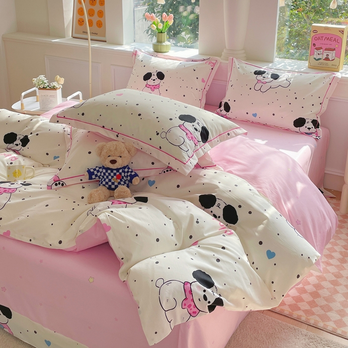 91家纺网 家纺一手货源 找家纺 铭博家纺 新款直播爆款网红全棉四件套13070印花吊边一字绣纯棉被套工艺款 罗纳星河