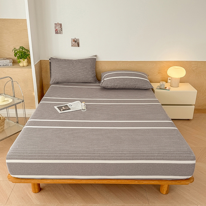 91家纺网 家纺一手货源 找家纺 晓时候 2025新款100%全棉色织水洗棉床笠全棉床笠纯棉床笠 灰细条