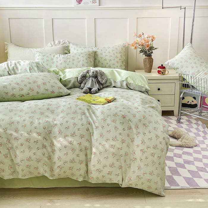 91家纺网 家纺一手货源 找家纺 汣沐生活 2025新款针织棉印花款四件套 蔓春