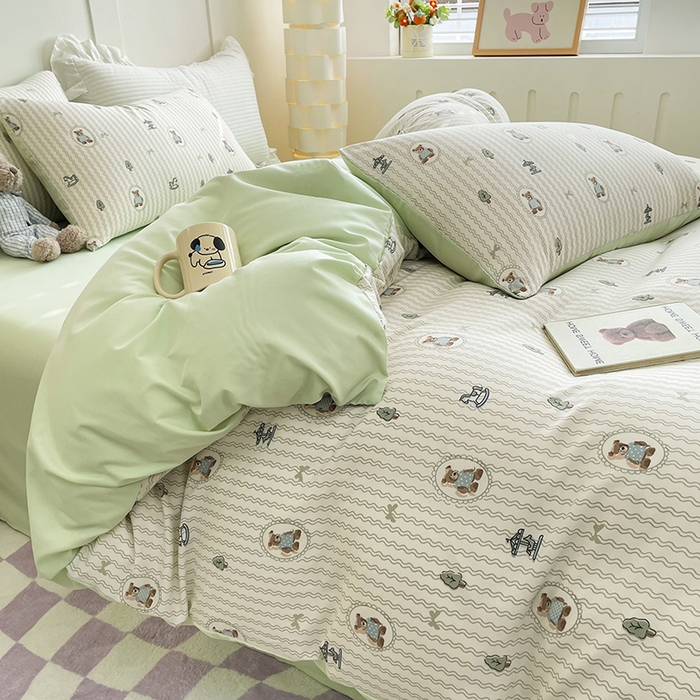 91家纺网 家纺一手货源 找家纺 汣沐生活 2025新款针织棉印花款四件套 清风小记