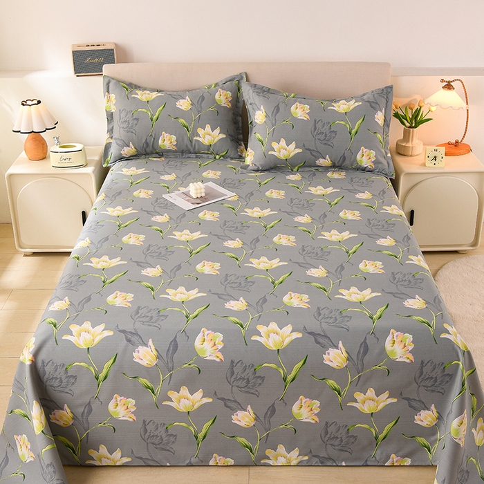 91家纺网 家纺一手货源 找家纺 润淳家居 2025新款老粗布三件套及单品 花季梦 灰