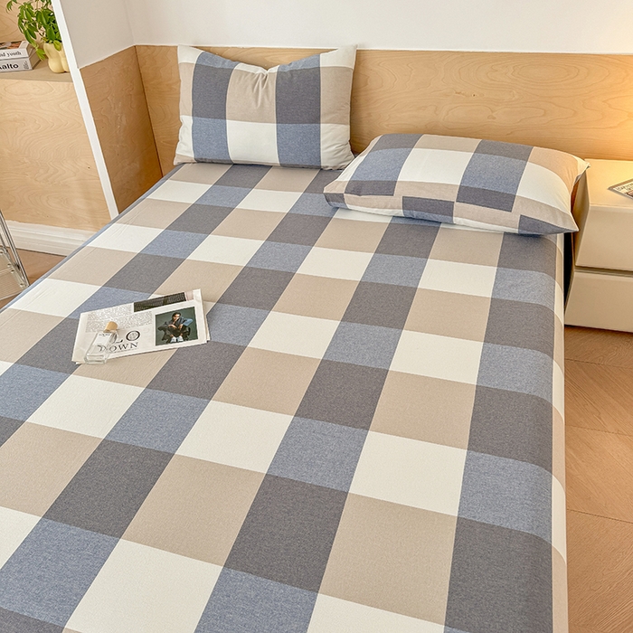 91家纺网 家纺一手货源 找家纺 晓时候 2025新款100%全棉色织水洗棉床单全棉床单纯棉床单 蓝大格