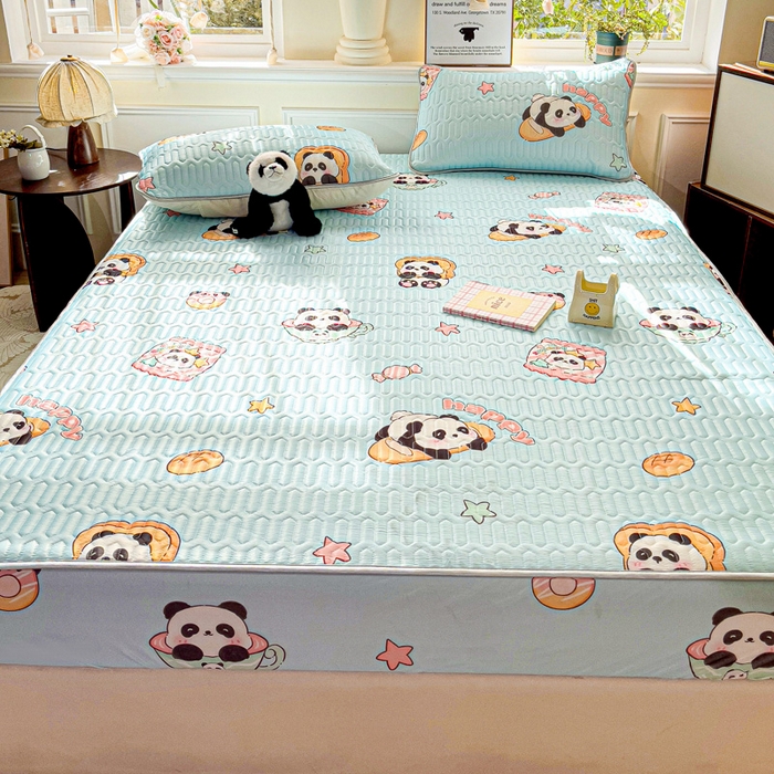 91家纺网 家纺一手货源 找家纺 富馨莱 2025新款A类凉感丝空气纤维凉席床笠款 熊猫宝宝