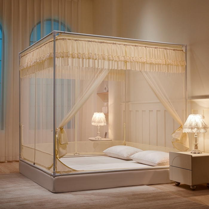 91家纺网 家纺一手货源 找家纺 （总）梦尔佳蚊帐 2025新款双层花边床笠式三开门蚊帐-858怜香惜玉系列