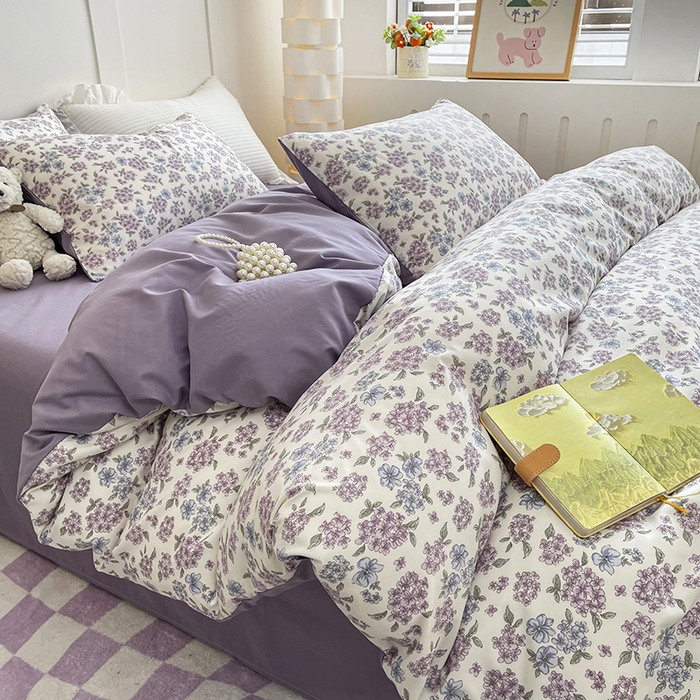 91家纺网 家纺一手货源 找家纺 汣沐生活 2025新款针织棉印花款四件套 紫郁