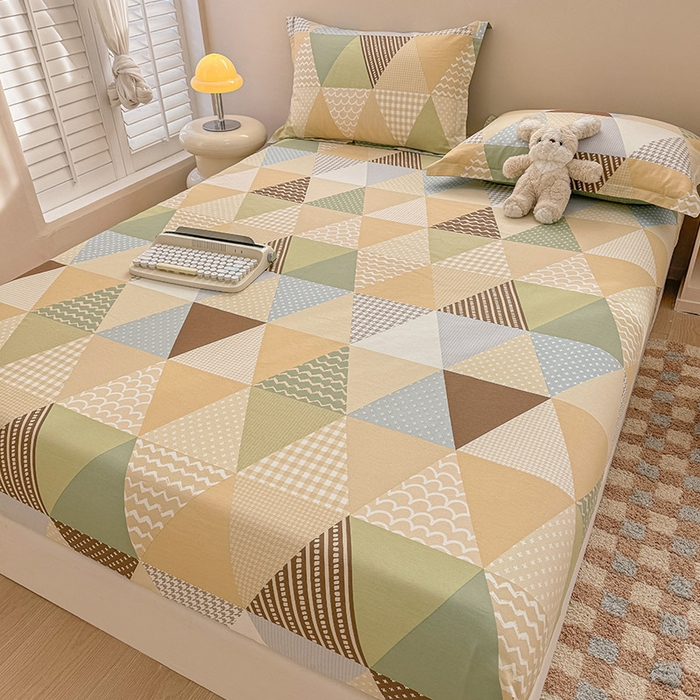 91家纺网 家纺一手货源 找家纺 2025新款12868全棉套件单品系列二单床笠 云峰-绿