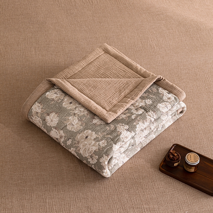 91家纺网 家纺一手货源 找家纺 吾诺 2025新建全棉印花泡泡双层纱大豆夏被子被芯全棉夏被四件套夏凉被空调被 莫奈