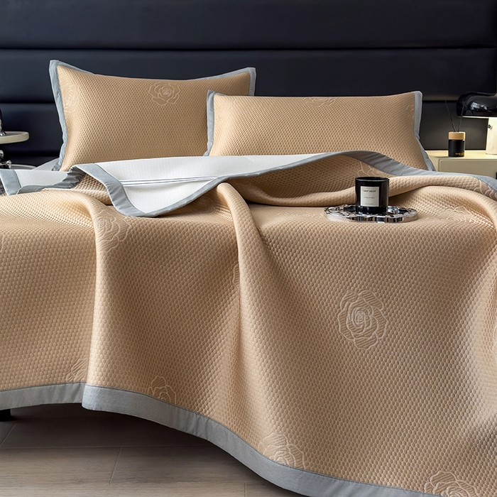 91家纺网 家纺一手货源 找家纺 欧邦 2025新款A类3D立体提花冰豆豆凉席 冰豆豆-摩卡咖