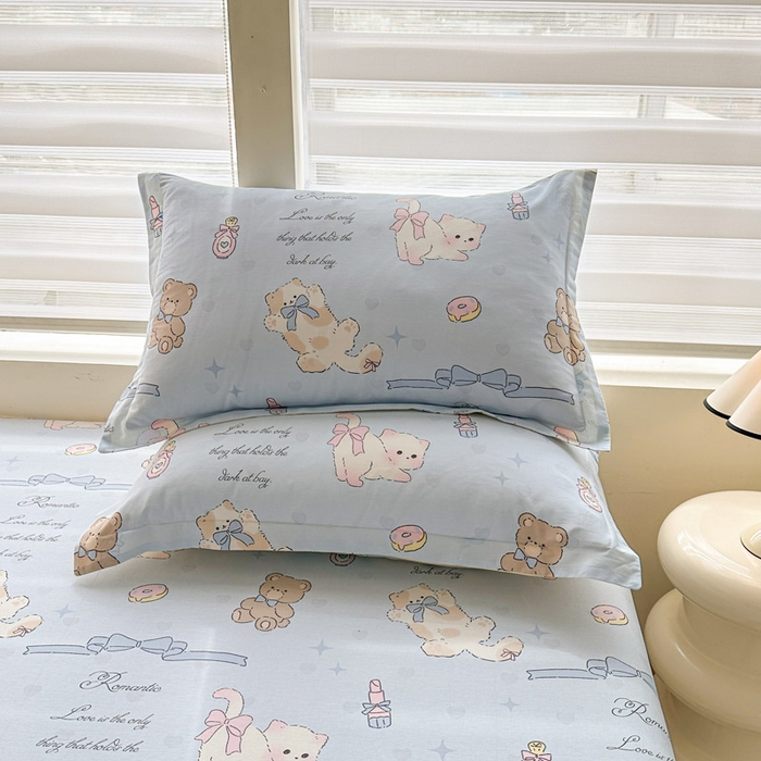 91家纺网 家纺一手货源 找家纺 绵庭家纺 2025新款12868全棉套件单品系列二单枕套 奶油阿布-蓝