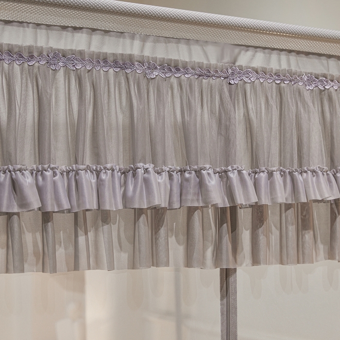 91家纺网 家纺一手货源 找家纺 梦尔佳蚊帐 2025新款双层花边床笠式三开门蚊帐-858怜香惜玉系列 高级灰