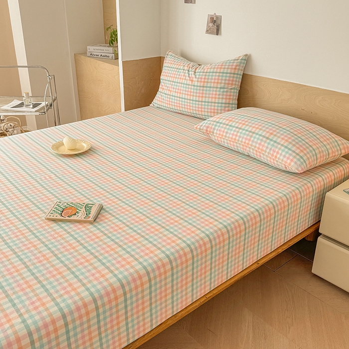 91家纺网 家纺一手货源 找家纺 晓时候 2025新款100%全棉色织水洗棉床笠全棉床笠纯棉床笠 冰淇淋格