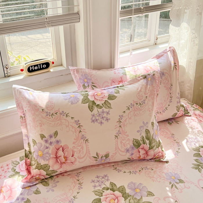 91家纺网 家纺一手货源 找家纺 世爵2025春夏新款全棉纯棉印花系列单床单 床单单件 花叶倾城-粉