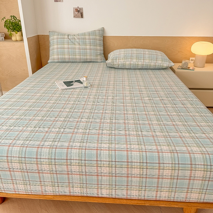 91家纺网 家纺一手货源 找家纺 晓时候 2025新款100%全棉色织水洗棉床笠全棉床笠纯棉床笠 米兰格