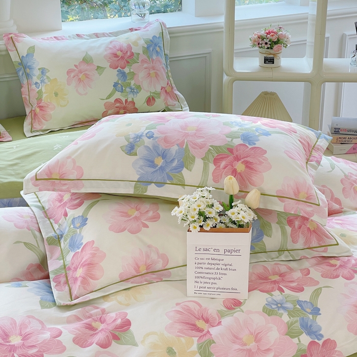 91家纺网 家纺一手货源 找家纺 铭博家纺 新款直播爆款网红全棉四件套13070印花吊边一字绣纯棉被套工艺款 花艺1