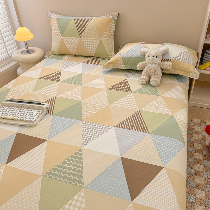 91家纺网 家纺一手货源 找家纺 2025新款12868全棉套件单品系列二单床笠 云峰-绿