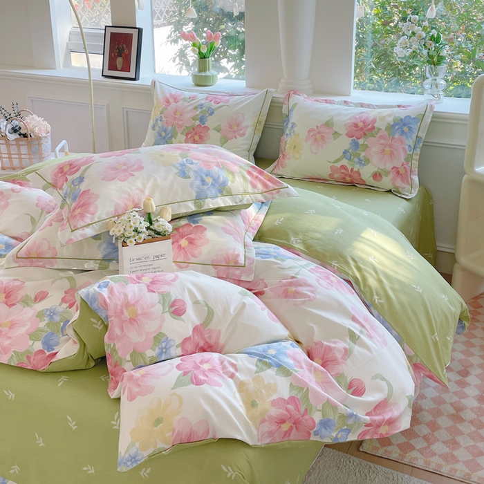 91家纺网 家纺一手货源 找家纺 铭博家纺 新款直播爆款网红全棉四件套13070印花吊边一字绣纯棉被套工艺款 花艺1