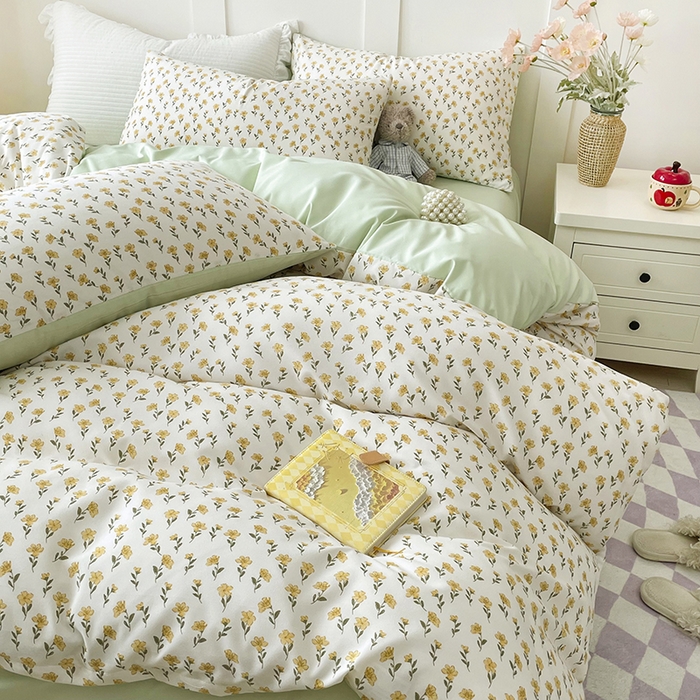 91家纺网 家纺一手货源 找家纺 汣沐生活 2025新款针织棉印花款四件套 舒芙蕾