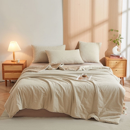 金喜2025 全棉夏被四件套新疆棉花被全棉床单床笠春秋被-棉花被四件套系列 夏末蓝