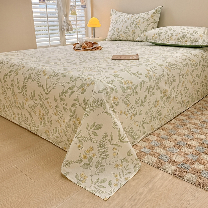 91家纺网 家纺一手货源 找家纺 绵庭家纺 2025新款12868全棉套件单品系列二单床单 叶伴花开