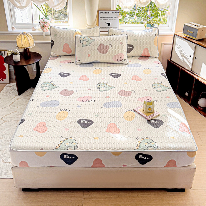 91家纺网 家纺一手货源 找家纺 富馨莱 2025新款A类凉感丝空气纤维凉席床笠款 萌萌龙