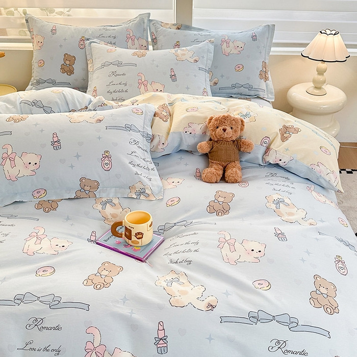 91家纺网 家纺一手货源 找家纺 绵庭家纺 2025新款12868全棉套件单品系列二四件套 奶油阿布-蓝