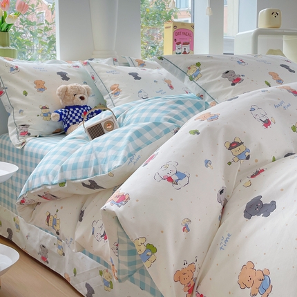 铭博家纺 新款直播爆款网红全棉四件套13070印花吊边一字绣纯棉被套工艺款 养乐多多