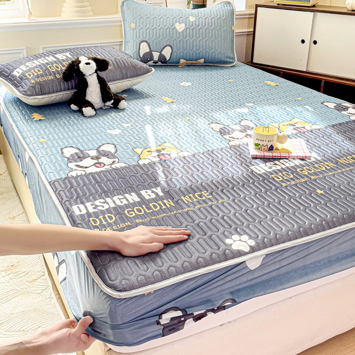 91家纺网 家纺一手货源 找家纺 富馨莱 2025新款A类凉感丝空气纤维凉席床笠款 柯基