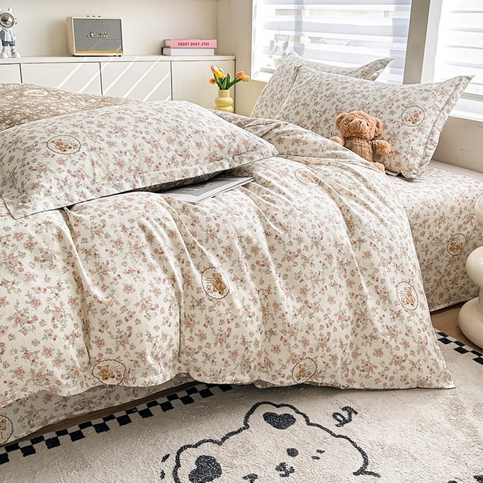 91家纺网 家纺一手货源 找家纺 绵庭家纺 2025新款12868全棉套件单品系列二四件套 清茶小熊-米