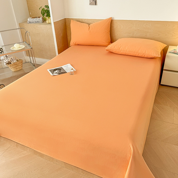 91家纺网 家纺一手货源 找家纺 晓时候 2025新款100%全棉色织水洗棉床单全棉床单纯棉床单 果橙