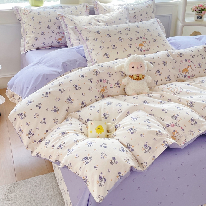 91家纺网 家纺一手货源 找家纺 铭博家纺 新款直播爆款网红全棉四件套13070印花吊边一字绣纯棉被套工艺款 茶派